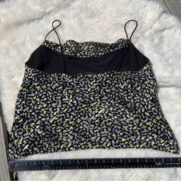 Sz Large Spaghetti Strap Black Lime Yellow Printed Alice + Olivia Top - Picture 4 of 10
